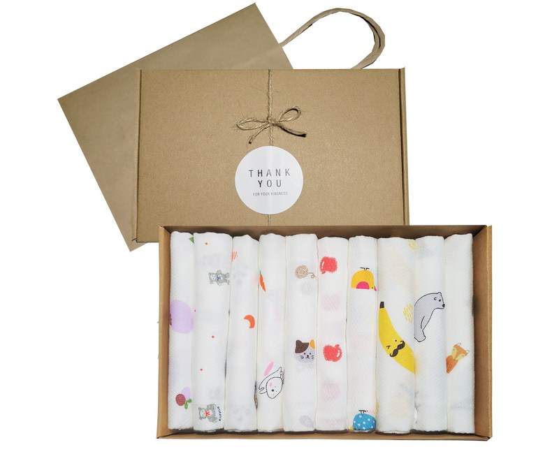 (엠보 가제손수건10P+선물상자+쇼핑백) 임신출산축하 선물세트 패키지 슈베베