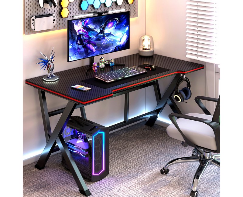 카본 패턴 1인용 게이밍 컴퓨터 철제책상 사무용책상 헤드셋거치대 포함