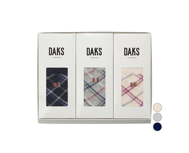 닥스 여성용 숙녀 컬러배색체크 3족양말 선물세트 + 쇼핑백