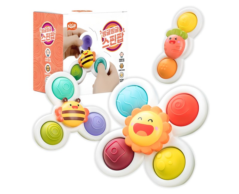 키저스 빙글빙글 스핀팝 딸랑이 장난감 3종 세트