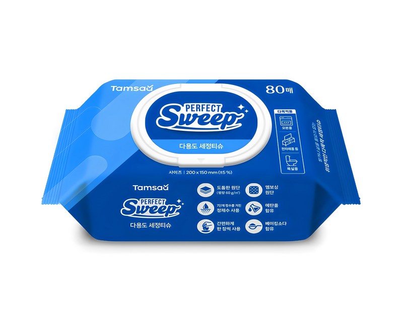 탐사 베이킹소다 함유된 한번에 잘 닦이는 다용도 세정티슈 80매 엠보싱