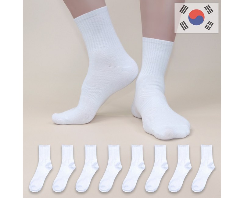 비바슈슈 남성용 쫀쫀하고 목이 긴 무지 중목 양말 8켤레