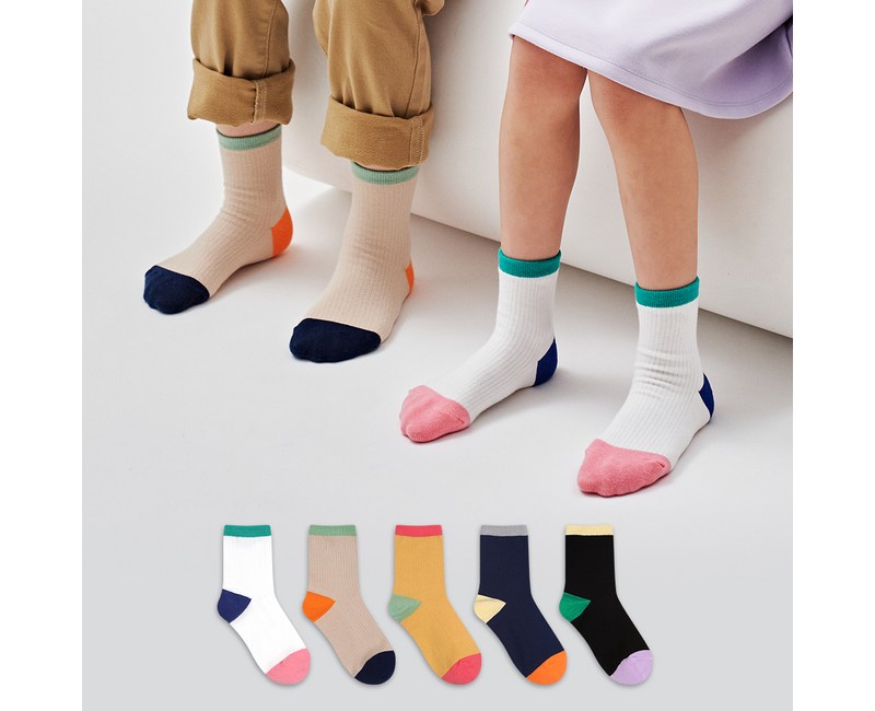 GGRN 아동용 키즈 컬러 믹스 양말 5켤레 세트