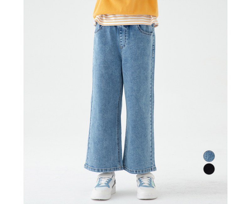 롤리트리 아동용 밴딩 스판 와이드 데님 팬츠