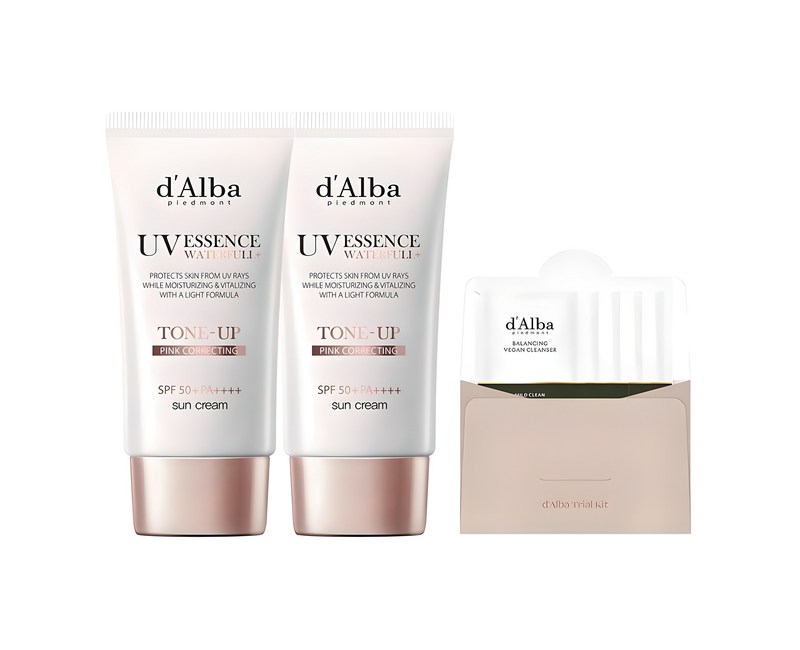 [비건뷰티] 달바 워터풀 톤업 선크림 SPF50+ PA++++ 50ml x 2p + 밸런싱 비건 젤 클렌저 15ml 세트