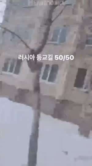 눈 많이 온날 러시아 등교길