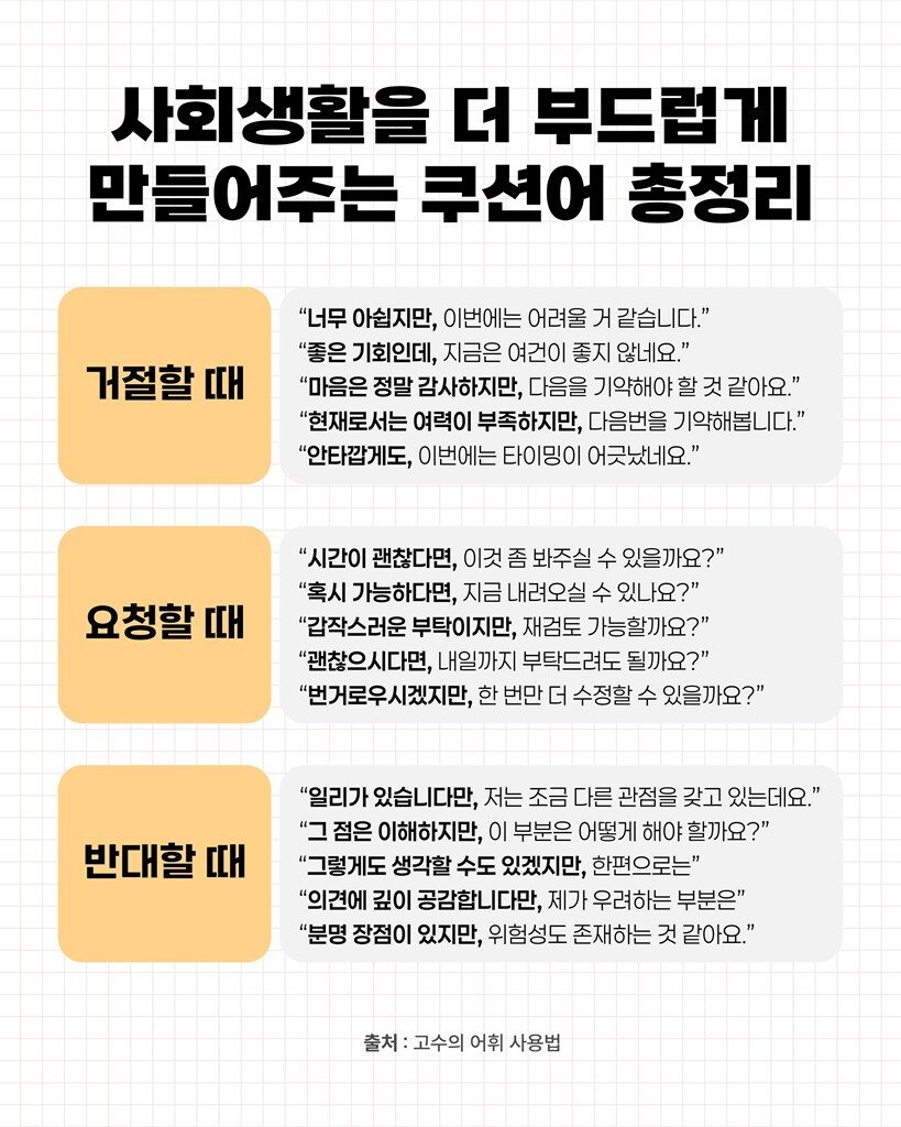 사회생활에 유익한 쿠션어 모음