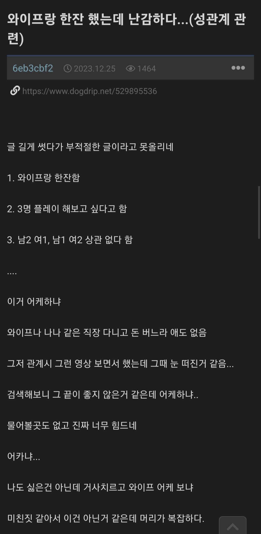19) 쓰리섬이 하고싶다는 와이프 어떻게 해야되나요?