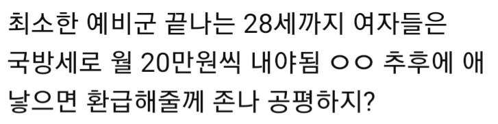 여성 대상 국방세 애 낳으면 돌려줄게