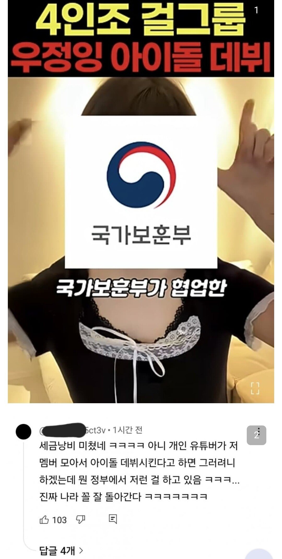 세금으로 우정잉 아이돌 데뷔시킨 국가보훈부