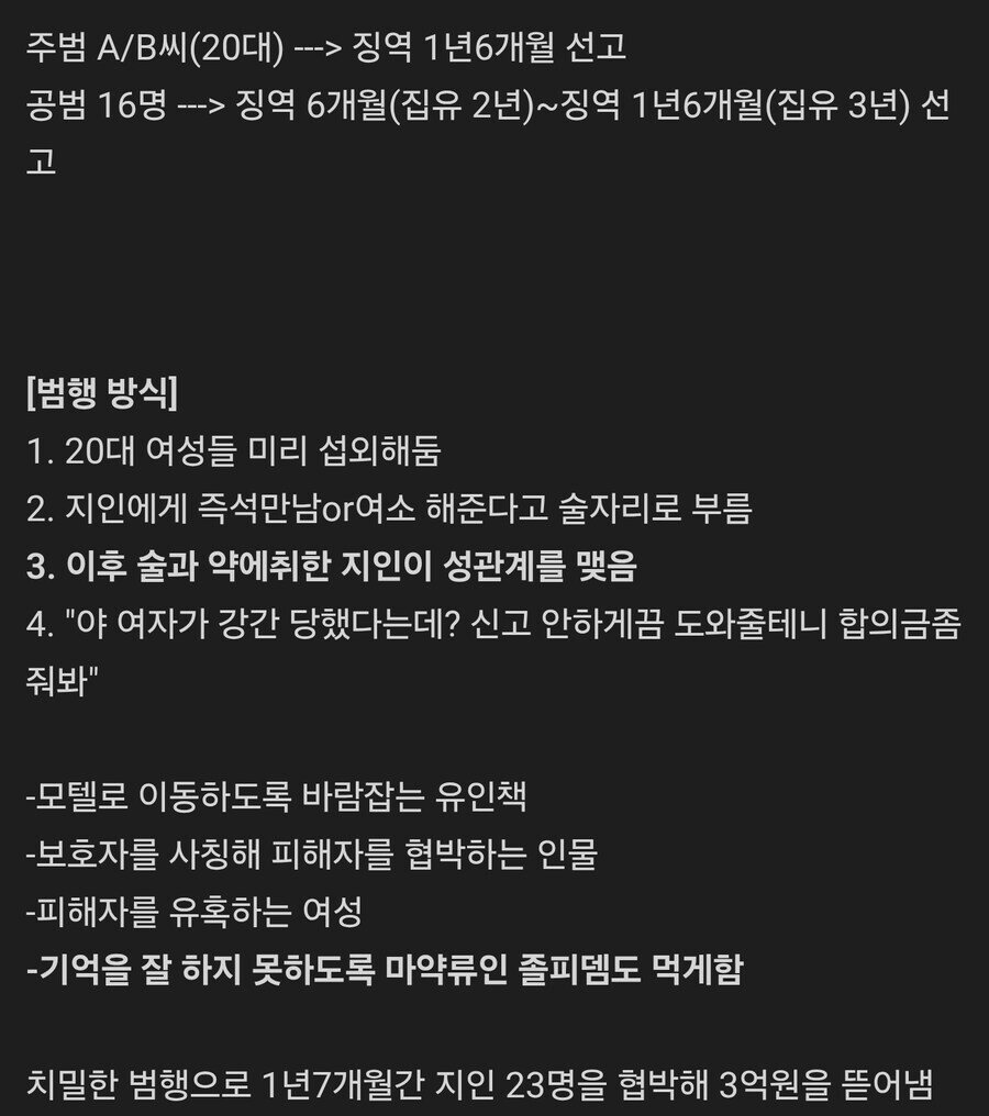 성관계 후 "강간 당했다" 강간설계사 조직(18명) 징역형