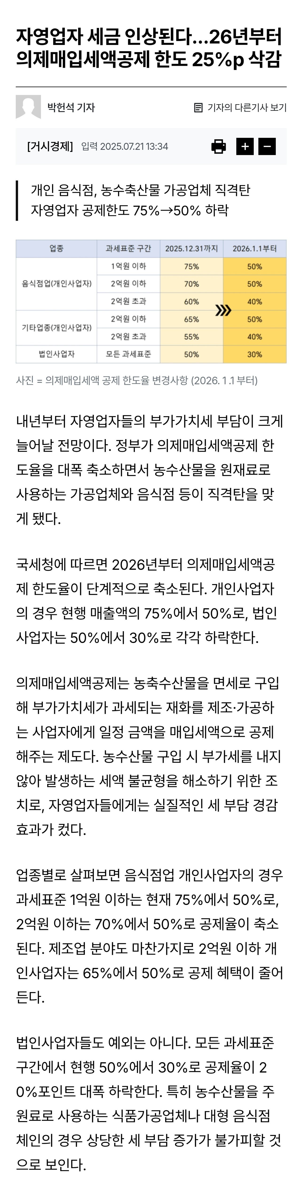 [오피셜] 2026년 부터 자영업자 세금 인상 확정