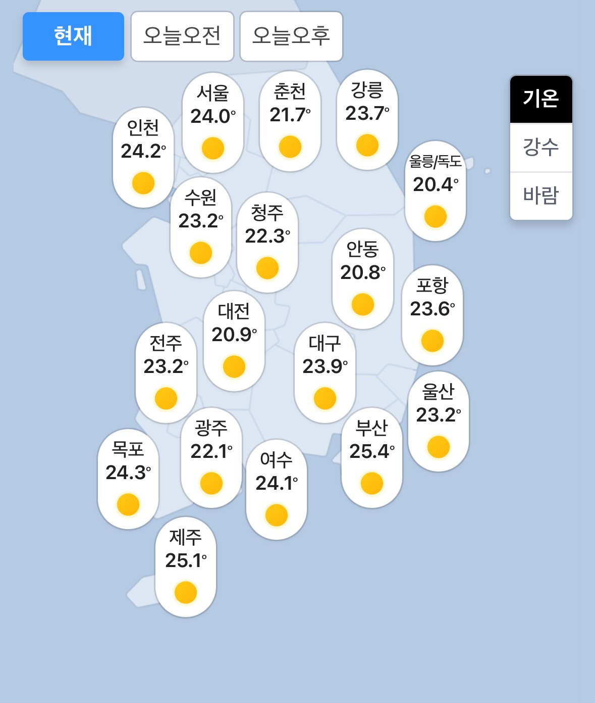 실시간 대한민국 기온