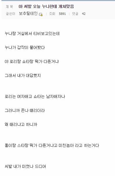 누나한테 개 처맞음