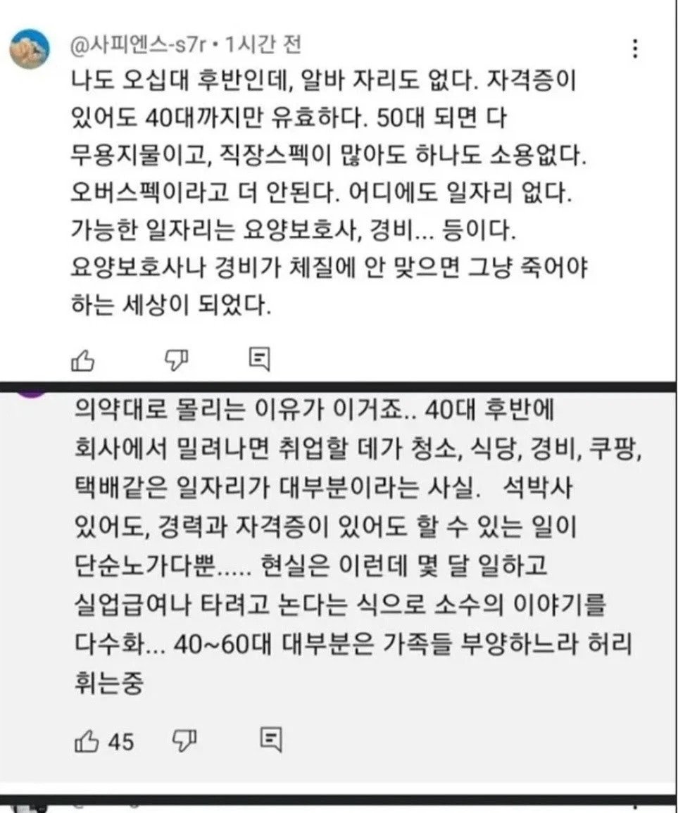요즘 심각하다는 40-50대 상황