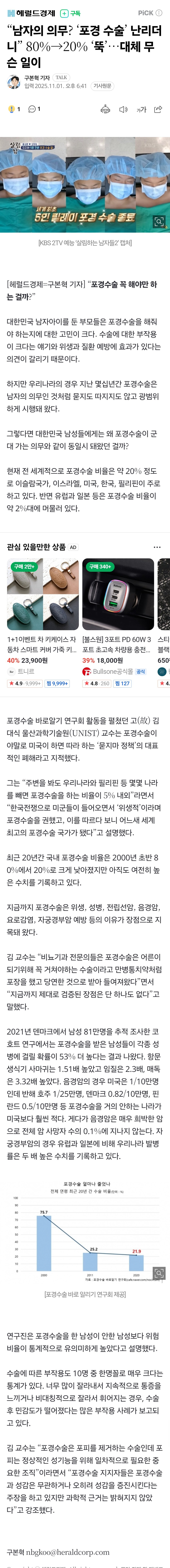 “남자의 의무? ‘포경 수술’ 난리더니” 80%>20% ‘뚝’…대체 무슨 일이