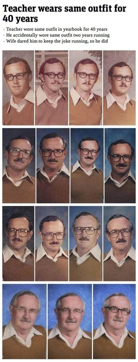 40년동안 졸업앨범 같은 옷 입고 찍은 교사
