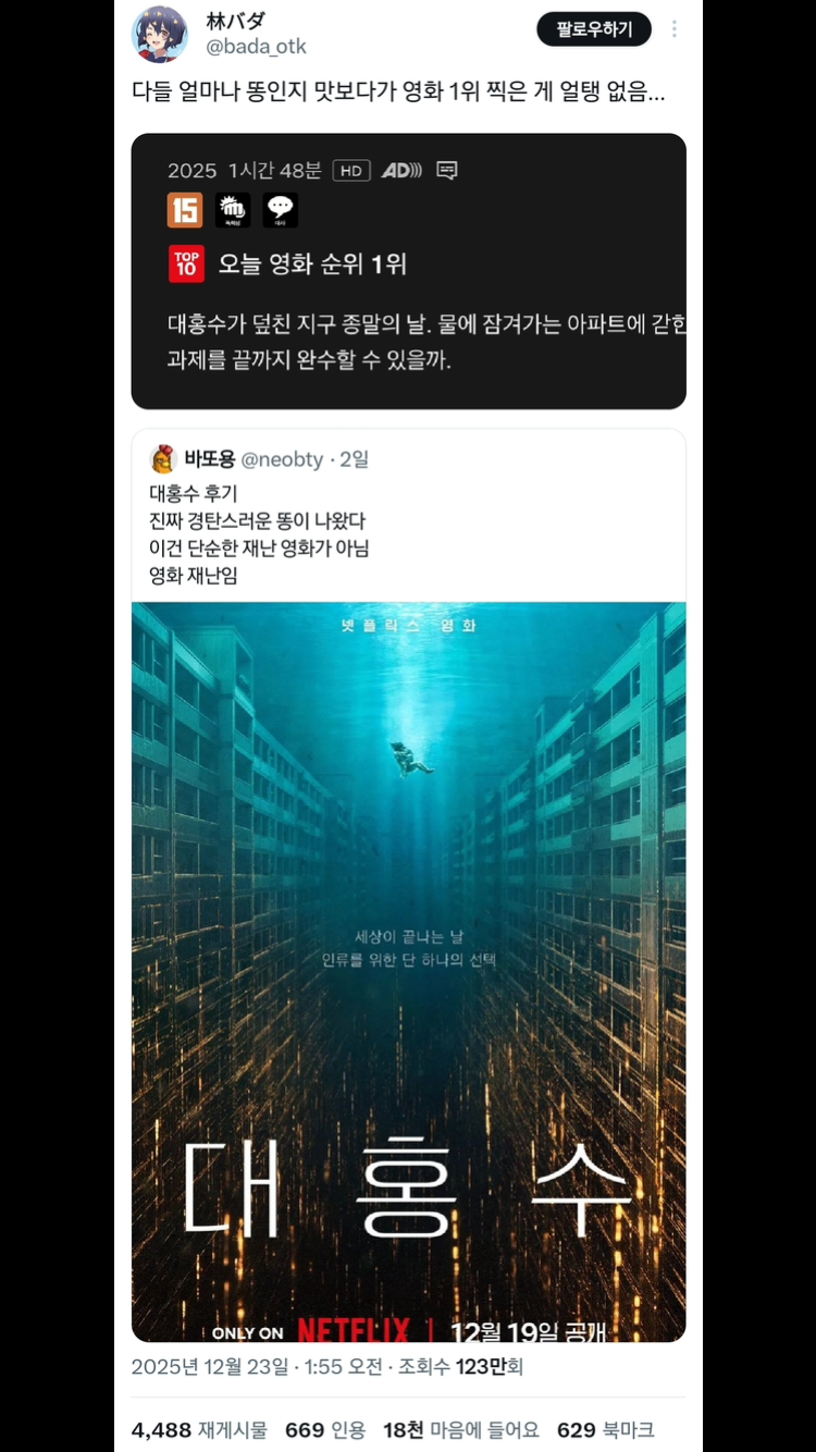 특이한 방법으로 1위 찍은 영화 대홍수